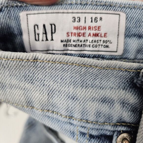 Gap Hi-Rise Stride Ankle Jeans Women's 16 (35x26) Blue Wide Leg Light Wash VGUC - Picture 2 of 7